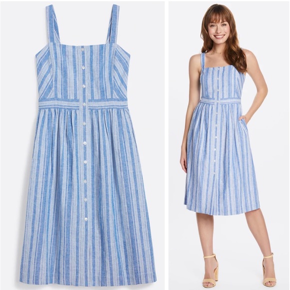 Draper James Dresses & Skirts - Draper James Boho Striped Button Front Apron Dress